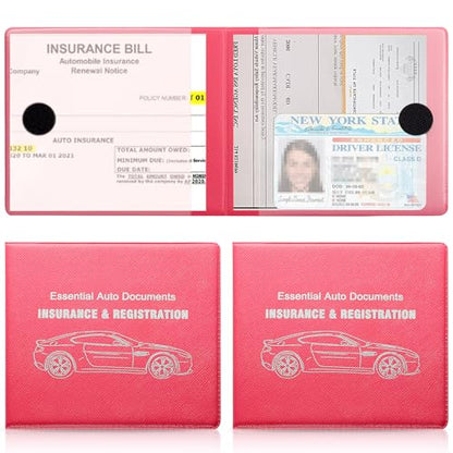 Car Registration and Insurance Card Holder (Mesh Texture Rose Red)