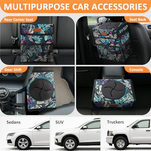 Car Trash Can with Lid Leak Proof Car Accessories for Women (3 Gallons / Colorful Leaves)