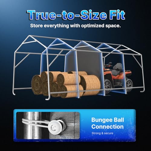 10X20 ft Carport Heavy Duty Outdoor Patio Portable Canopy Storage Shelter Shed with 2 Rolled up Zipper Doors & Vents for Snowmobile Garden Tools (Dark Gray / 10'x20')