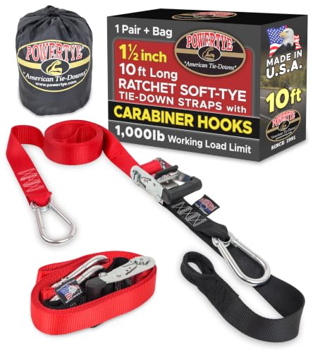 1.5 inch x 10ft Ratchet Straps w (10 ft + Storage Bag / Red)
