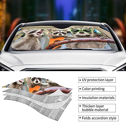 Raccoon Driving Car Windshield Sunshade Front Window Sun Visor Protector Foldable Shield Cover for Truck SUV (Black9 / Small)