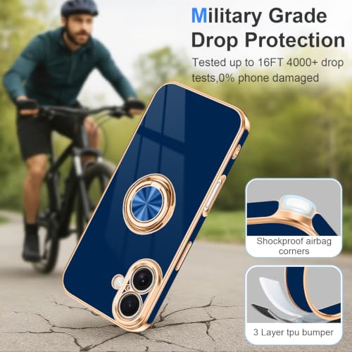 Designed for iPhone 16 Case with Ring Stand Slim Blue (Blue / 6.1'' iPhone 16)