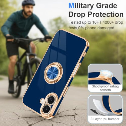 Designed for iPhone 16 Case with Ring Stand Slim Blue (Blue / 6.1'' iPhone 16)