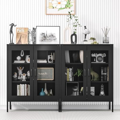 Metal Storage Cabinet with Mesh Doors and Shelves (Black-mesh / 40''H)