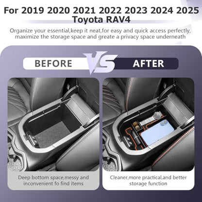2025 RAV 4 Center Console Organizer Compatible with 2019 2020 2021 2022 2023 2024 2025 Toyota RAV 4 Accessories Armrest Console Secondary Storage Box Insert Tray ABS Material Orange