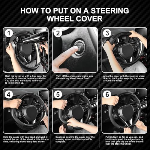 Steering Wheel Cover 14" (Small size[14''-14 1/4''] / 1. Black with Carbon Fiber Pattern)