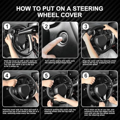 Steering Wheel Cover 14" (Small size[14''-14 1/4''] / 1. Black with Carbon Fiber Pattern)