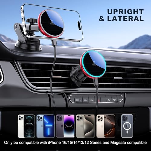 for Mag Safe Car Mount Charger Dash Windshield Vent Magnetic Phone Holder (Red)