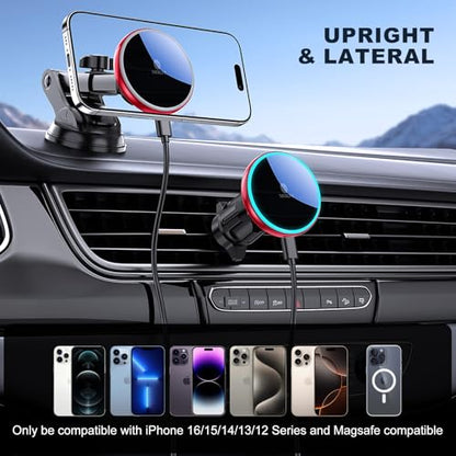 for Mag Safe Car Mount Charger Dash Windshield Vent Magnetic Phone Holder (Red)