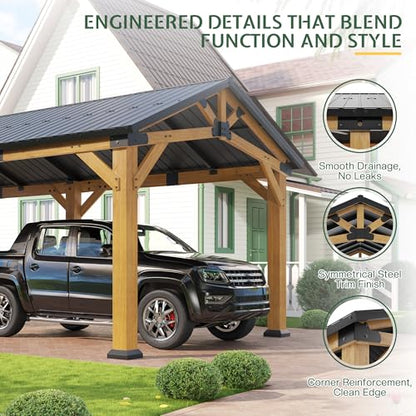 12x24x9.5 FT Cedar Wood Carport with Galvanized Steel Gable Roof (12x24x9.5 FT)