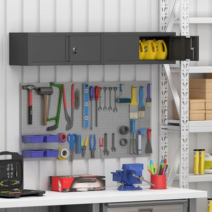 Metal Wall Cabinet with Lock and Doors (Black / 12.8"H)