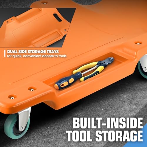 40" L X 19" W Vehicle Repair Low Profile Plastic Rolling Garage Shop Creeper with Padded Headrest (Orange / 40 Inches)
