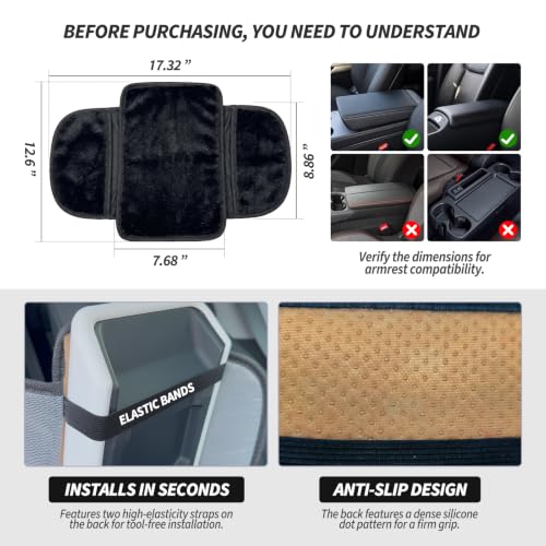 Plush Fuzzy Fur Car Armrest Cover with Side Pockets