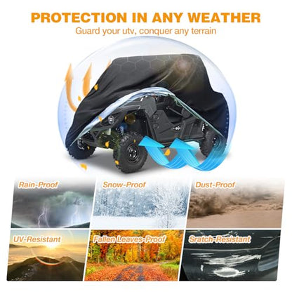 UTV Cover Heavy Duty 300D Waterproof Outdoor Storage 2 (up to 114"L (Black))