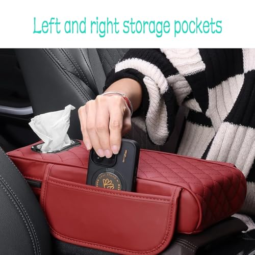 Car Armrest Cover Leather Car Console Covers Box Pad with Pocket and Tissue Box Arm Rest Cover for Car for SUV Truck Sedan Vehicle (Grey)