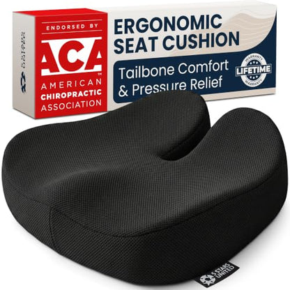 Seat Cushion Memory Foam Chair Pad for Tailbone Pain Relief (Black / XX-Large)