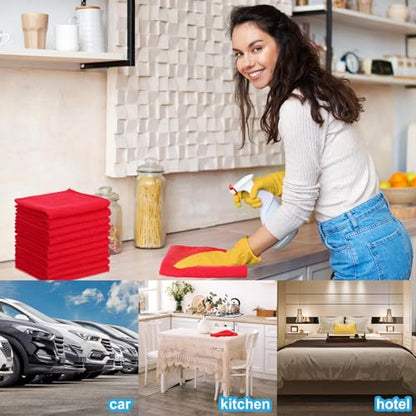 100 Pack 12'' x 12'' Microfiber Cleaning Cloths Reusable Cleaning Rags Bulk Microfiber Towels Softer Highly Absorbent Washcloths for House Kitchen Car Window (Red)