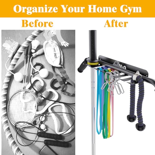 Gym Storage Rack With 8 Hooks Multi Purpose Resistance Band Rack Wall Mount Barbell Rack for Exercise Bands (3mm Black 7 Hooks)
