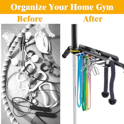 Gym Storage Rack With 8 Hooks Multi Purpose Resistance Band Rack Wall Mount Barbell Rack for Exercise Bands (3mm Black 7 Hooks)