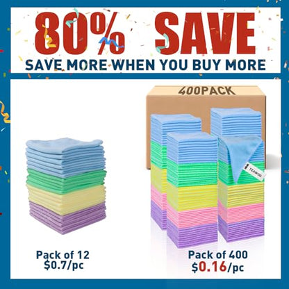 Microfiber Towels Bulk (5 Colors / 400 Pack)