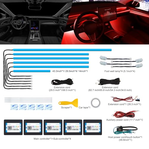 Acrylic Interior Car LED Strip Light with Wireless APP (RGB 10 lights)