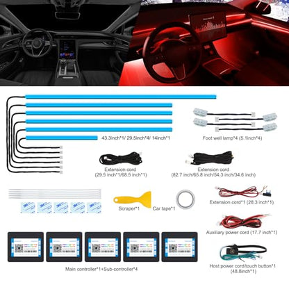 Acrylic Interior Car LED Strip Light with Wireless APP (RGB 10 lights)