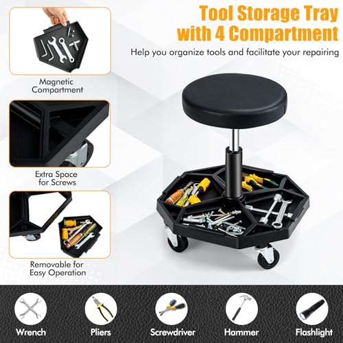 Adjustable Mechanic Rolling Stool (Black)