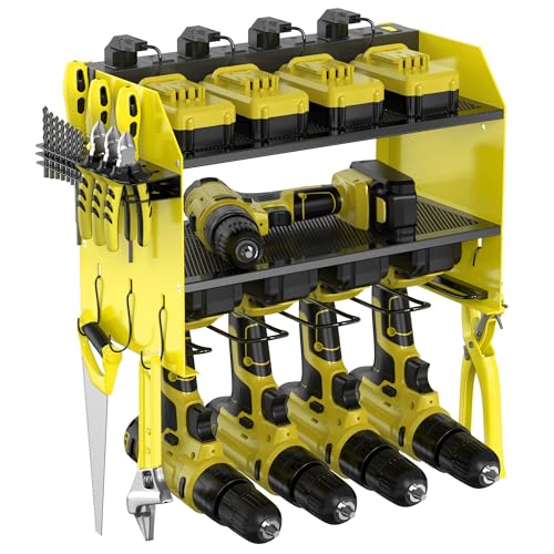 Heavy Duty Drill Holder & Power Tool Organizer Wall Mount (3L4D WITH CHARGING STATION (YELLOW) / With Charging Station)