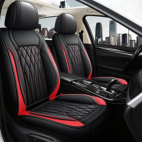 Leather Car Seat Covers Full Pair (BLACK/RED LINE / FULL SET)