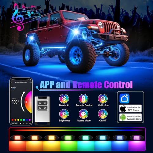 LED RGB Rock Lights for Trucks 12 Pods with APP and Remote Control (RGB / 12 Pods)