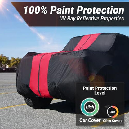 SUV Car Cover All Weather for 1966 (55. Bronco without Spare Tire 1966-1977 / Black / Red (Stripe))