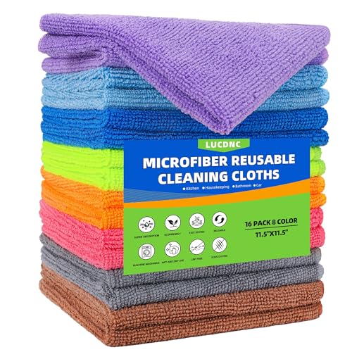 Microfiber Cleaning Cloths 16 Pack 8 Colors 11.5"x11.5"