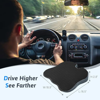 Wedge Car Seat Cushion for Better Visibility & Sciatica Pain Relief (Black)