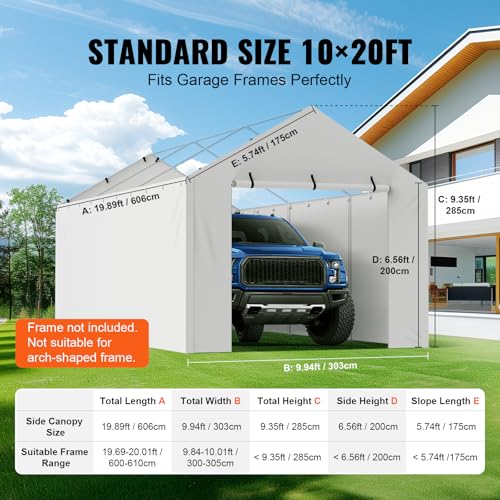 Carport Replacement Canopy Cover Side Wall 10 x 20 ft (White / 10x20ft)