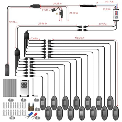 LED RGB Rock Lights for Trucks 14 Pods with APP and Remote Control (RGB / 14 Pods)