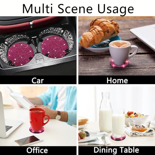 2pcs Bling Car Cup Holder Coaster (Rose Red / 2pcs)