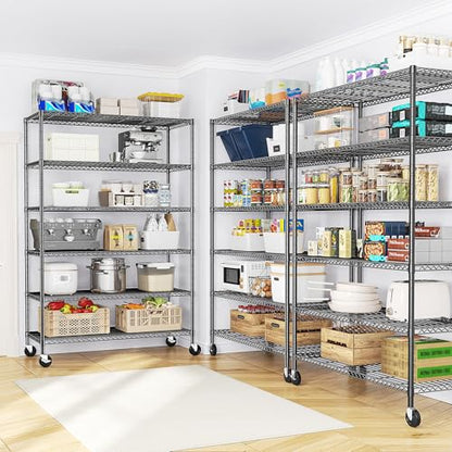 Heavy Duty 6 Tier Rolling Storage Shelves with Wheels for Garage (82"H X 45"W X 18"D-Black)