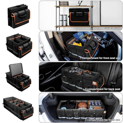 Car Trunk Organizer and Storage with Lid & Removable Leakproof Cooler Bag (Black / Large)
