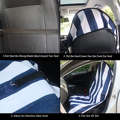 Car Seat Cover Protector Front Seats (2Pcs Front Seat Towel / Blue Stripe)