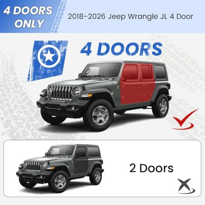 6" Rustproof Running Boards Side Steps Compatible with 2018 (Black Square Tube / 18-26 Wrangler JL 4 Doors)