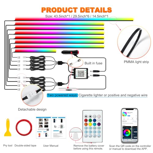Interior Car LED Strip Lights with Dream Color (8 Pieces)