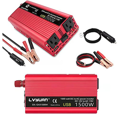 Car 1500W Inverter 12V to 110V AC 700W Continuous USB QC3.0 Off Grid RV (1500w)