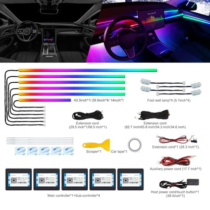 Acrylic Interior Car LED Strip Light with Wireless APP (Dreamcolor 10 Lights)