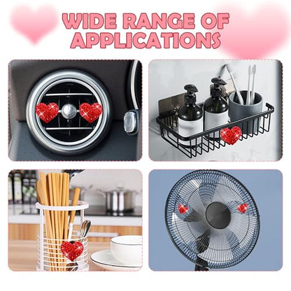4PCS Heart Shaped Car Vent Clips with Rhinestone (Red)