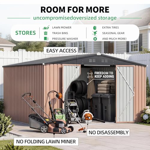 10' x 12' Large Waterproof Metal Outdoor Storage Shed (Gray / 10x12)