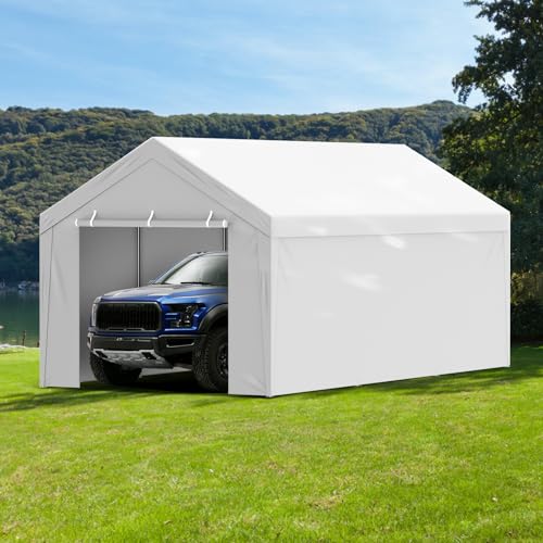 Carport Replacement Canopy Top Cover + Sidewall 10 x 20 ft (White / 10x20ft)