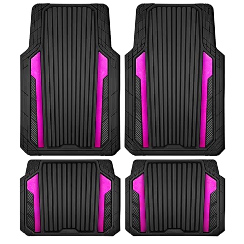 Heavy Duty Rubber Car Mats Metallic (Black Hot Pink)