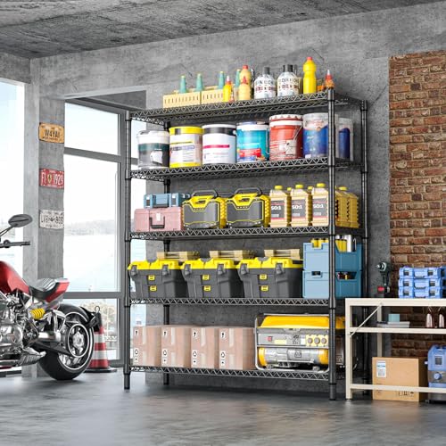 5 Tier Adjustable Heavy Duty Metal Storage Shelving Unit (5 Tier, 17.7" D x 59.1" W x 70.9" H / Black)