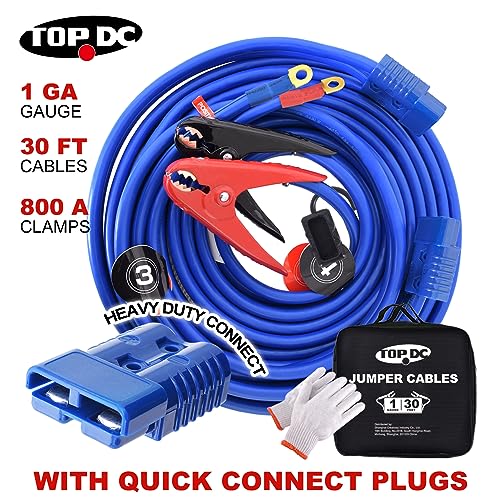 Quick Connect Heavy Duty Jumper Cables (1 Gauge, (30FT) Andersen Connector)