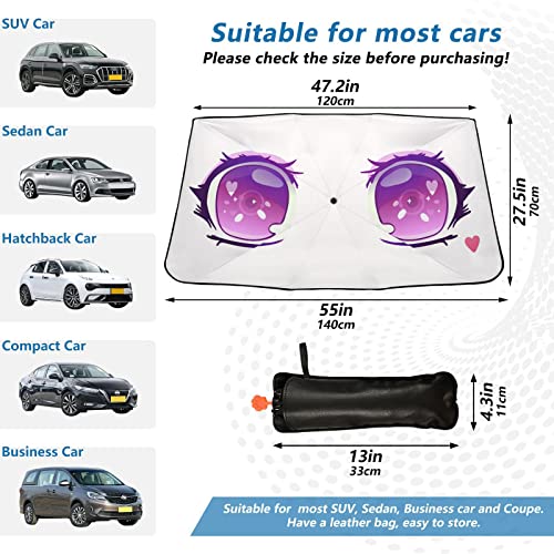 Purple Anime Kawaii Eyes Windshield Sun Shade Umbrella Foldable Car Front Window Sunshade Blocks UV Rays Heat Keep Vehicle Cool (multi 6)